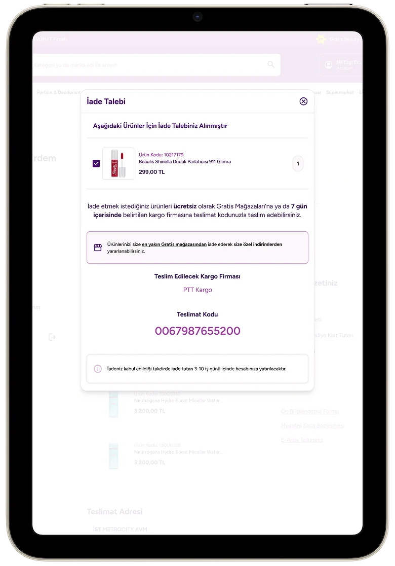Gratis Koşulsuz İade Sistemi 3. adım